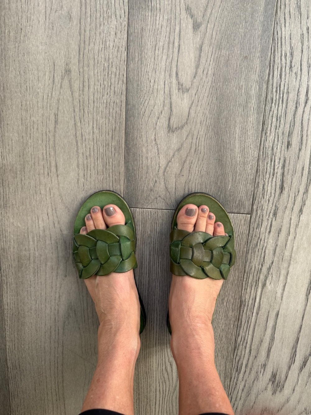Brador Olive Green Braided Leather Slide Sandals